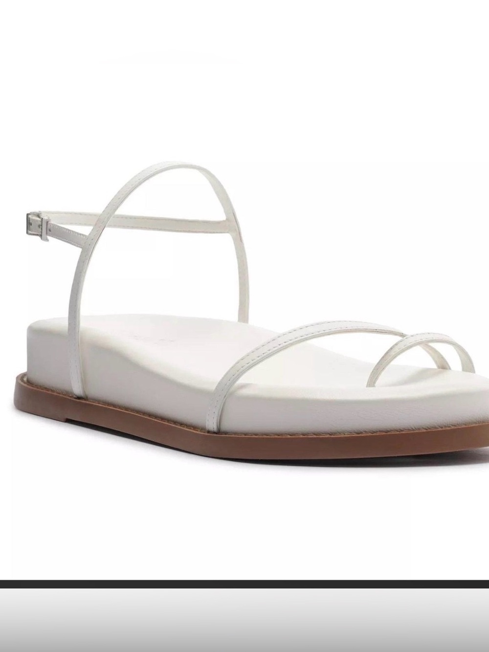 SCHUTZ White Thin-Strap Flat Sandals with Brown Sole